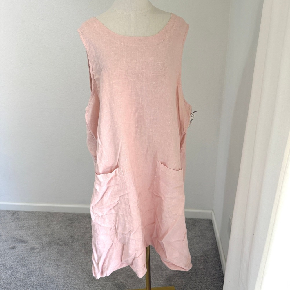 90s NWT 1X Pink 100% Linen Shift Dress Pockets CLIO II Coastal Grandma Soft Girl - Picture 1 of 11